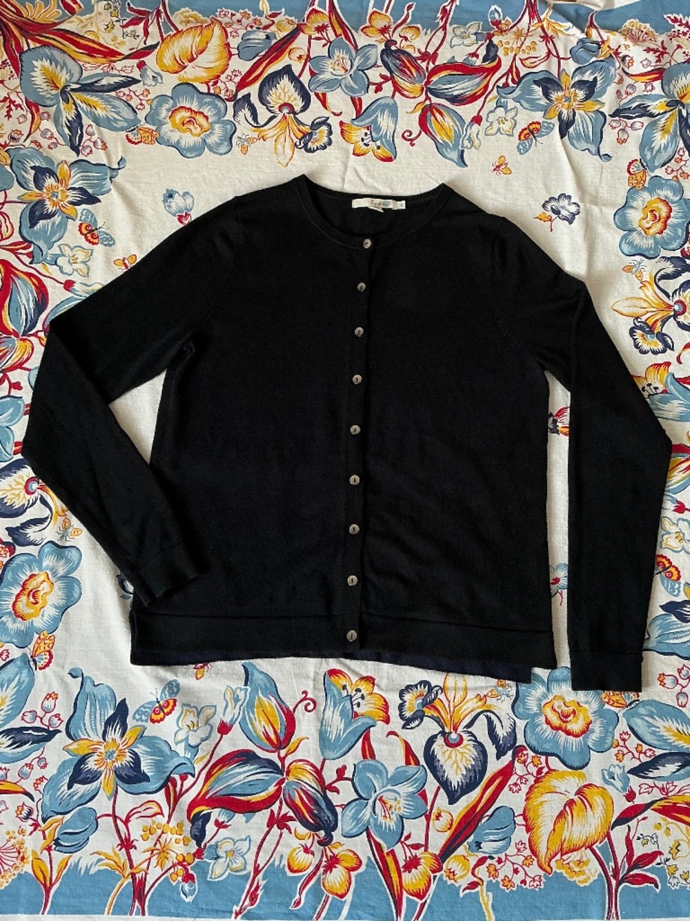 Boden Cardigan Sweater Cotton Blend Crew Neck Long Sleeve Black Medium